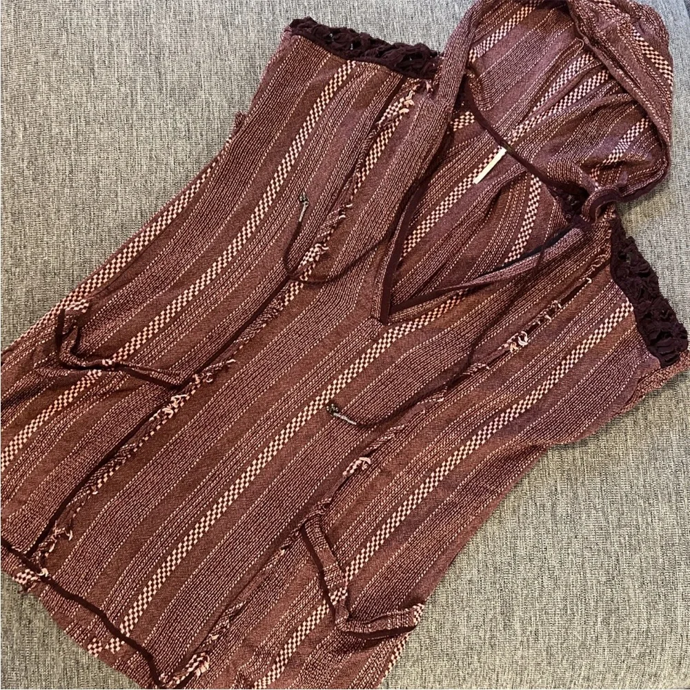 Free People Forever Yours Knit Stripe Tunic Sz Small Boho Burgundy